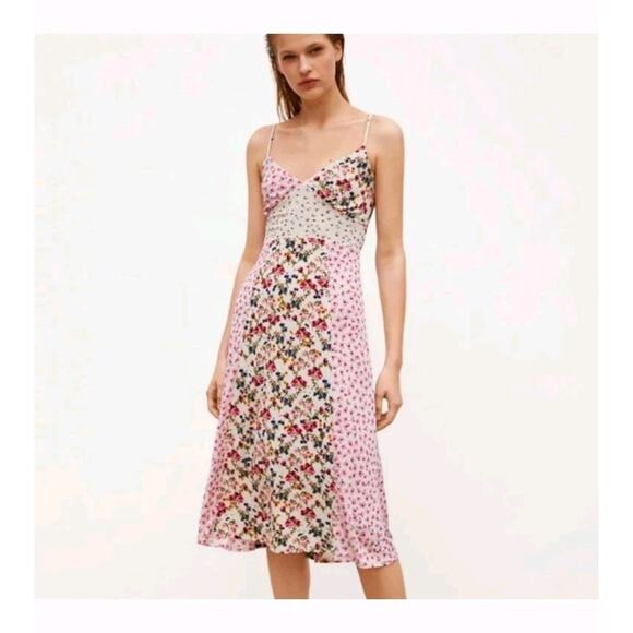 Zara Romantic Floral Print Midi Slip Sleeveless Summer Sundress Dress, Sz Medium - Picture 1 of 11